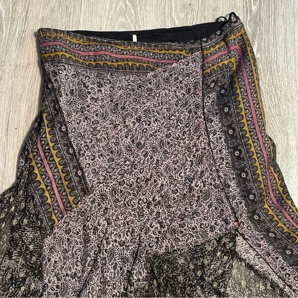 Free People Boho Gypsy Black White Asymmetrical Split Hem Sheer Maxi Skirt 4 XS - Picture 11 of 16